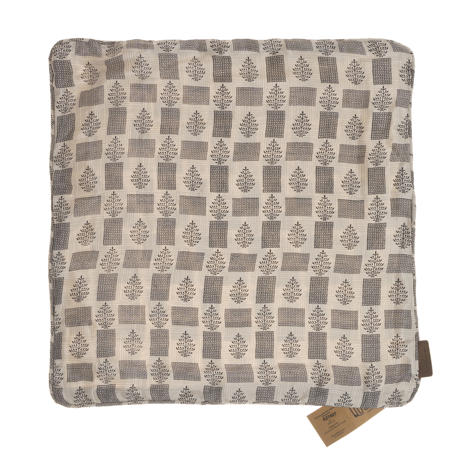 Unikt sari pudebetræk i silke 50x50 cm med farverigt rød og blå geometrisk mønster samt hvid ornamentik i boho vintage stil