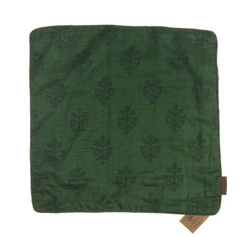 Silke pudebetræk 50x50 cm i sand og mørkeblå med tætvævet ornamenterede slyngornamenter, indisk boho vintage orientalsk sari pude.