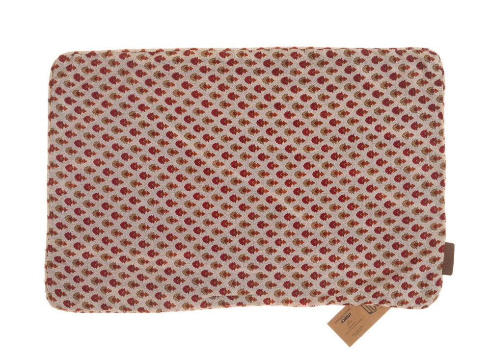 Silke pudebetræk 60x40 cm i offwhite med farverigt rødt blomstemønster til sari pude og boho vintage indisk etnisk stil
