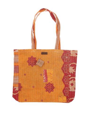 Orange etnisk tote-taske med blomstermønster, håndlavet stof-skuldertaske til kvinder