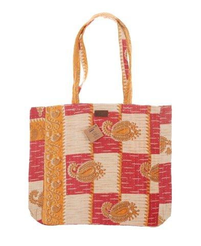 Pink orange og beige patchwork paisley tote-taske med skulderstropper