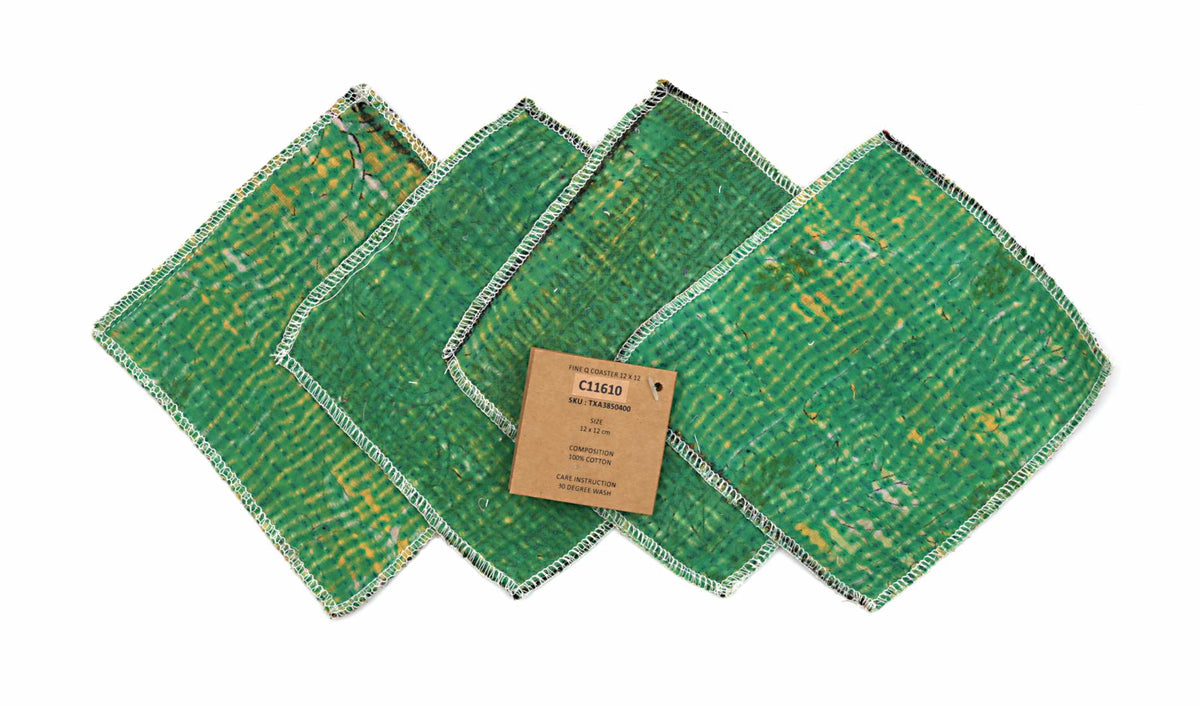 Platzset, 4-teilig, 12 x 14 cm, grün mit weißem Rand, Stoff, 100 % Baumwolle