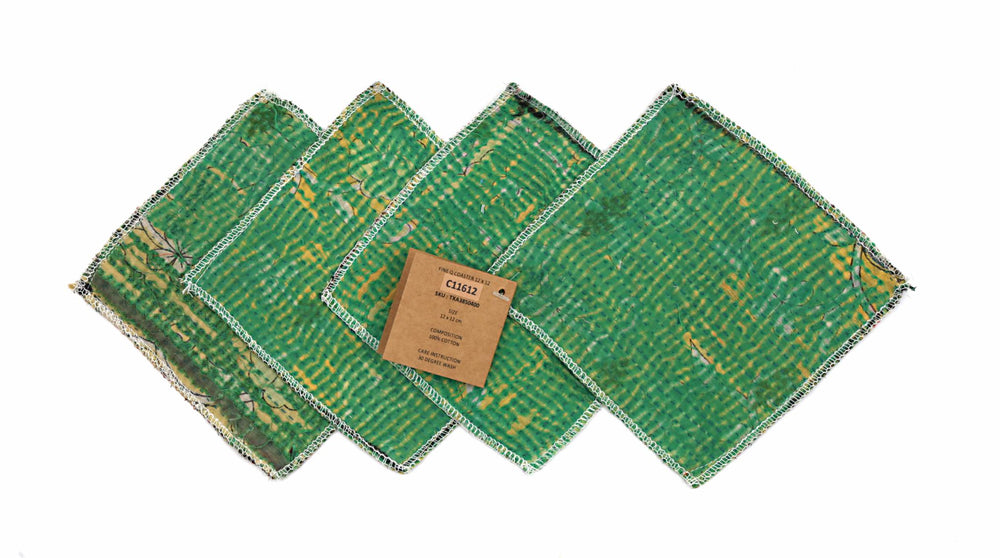 Bordskåner sæt á 4 stk. 12x14 cm grøn bomuld med mønster, vaskeklart til borddækning