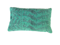 Sari-Kissenbezug 30x50 mit mintgrünem und weißem Patchwork-Karomuster, Sari-Kissen im indischen Vintage-Boho-Stil (einzigartiger indischer Kissenbezug)