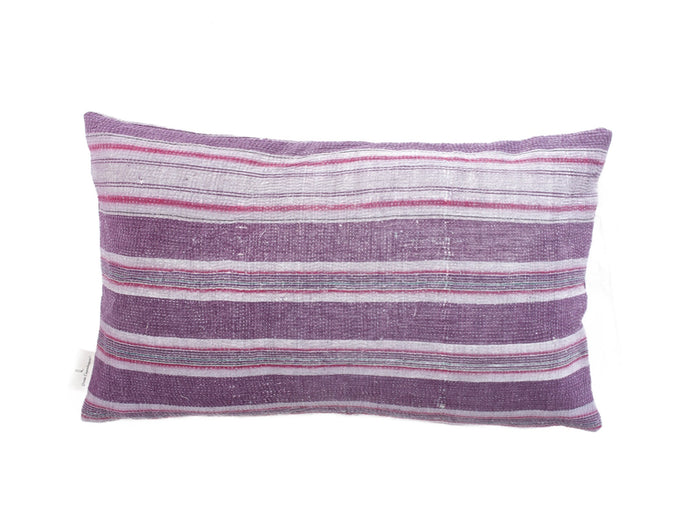 Sari pudebetræk 30x50 i blå, hvid og grøn med ternet og bølgemønstret vintage væv, unika indisk pudebetræk til boho og orientalske saripuder (upcycled)
