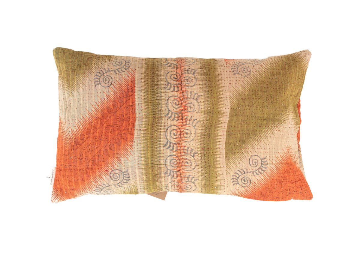Sari pillowcase 30x50 in bohemian vintage style with green and blue shades, colorful pink details and ethnic patterns