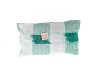 Sari pillowcase 30x50 with white and turquoise/green patchwork, dotted and woven patterns and unique oriental details - Indian Indian pillowcase for boho and vintage sari pillows