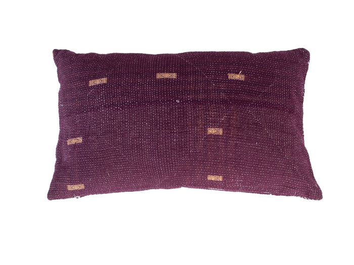 Sari pudebetræk 30x50 med vintage blomster- og ornamentmønster i grå, gul, pink og blå – unik indisk boho saripude/indisk pudebetræk