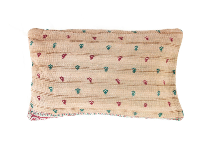 Unikt sari pudebetræk 30x50 cm med farverige boheme mønstre i beige, orange, pink og mintgrøn (vintage indisk pudebetræk)
