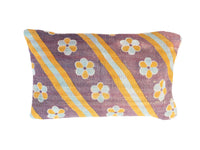 Unikt sari pudebetræk i 30x50 cm med farverigt orange og hvidt mønster, orientalske blomster/ornamenter og saripude-look i boheme stil (indisk, vintage/upcycled)