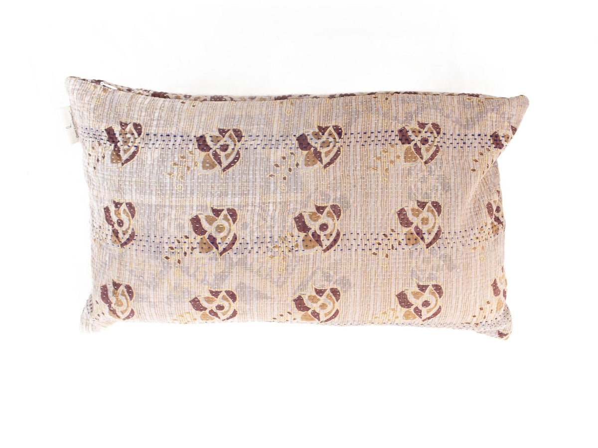 Unikt sari pudebetræk 30x50 cm med farverige etniske mønstre i grøn, beige og mørkeblå/sort, boho og vintage orientalsk stil med blomster- og stribeornamentik (saripuder)
