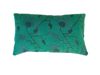 Indian sari pillowcase 30x50 in dark blue/black with colorful vintage oriental bohemian patterns, pink flowers and green paisley swirls (sari pillows/upcycled)