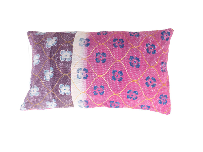 Sari pudebetræk 30x50 med farverigt boho patchwork i grøn, turkis og rosa, indisk/vintage mønster og saripude-stil orientalske detaljer