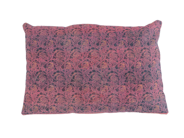 Farverigt upcycled sari pudebetræk 60x40 med boho boheme tern i turkis, blå, lilla og lyserøde nuancer – indisk/vintage saripude-look