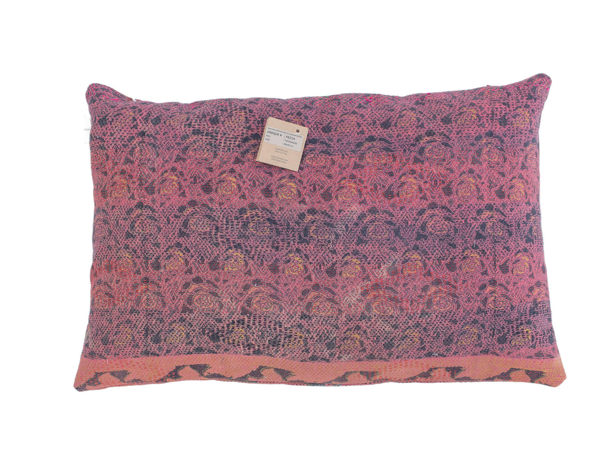 Sari pudebetræk 60x40 med farverige boho boheme tern i turkis, mintgrøn, lilla og lyserød – unika indisk/etnisk vintage saripude i upcycled sari-stof.