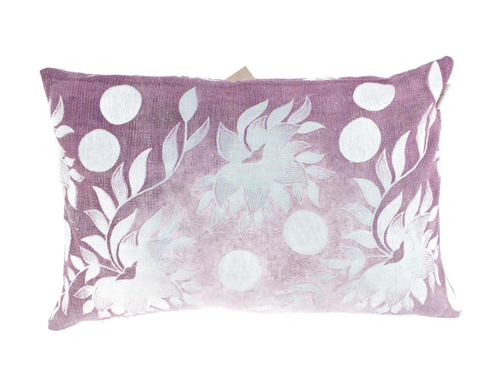 Sari pudebetræk 60x40 i farverige boho patchworkfelter med turkis, fersken, orange og hvid tekstilmønster – unik indisk vintage saripude/indisk pudebetræk