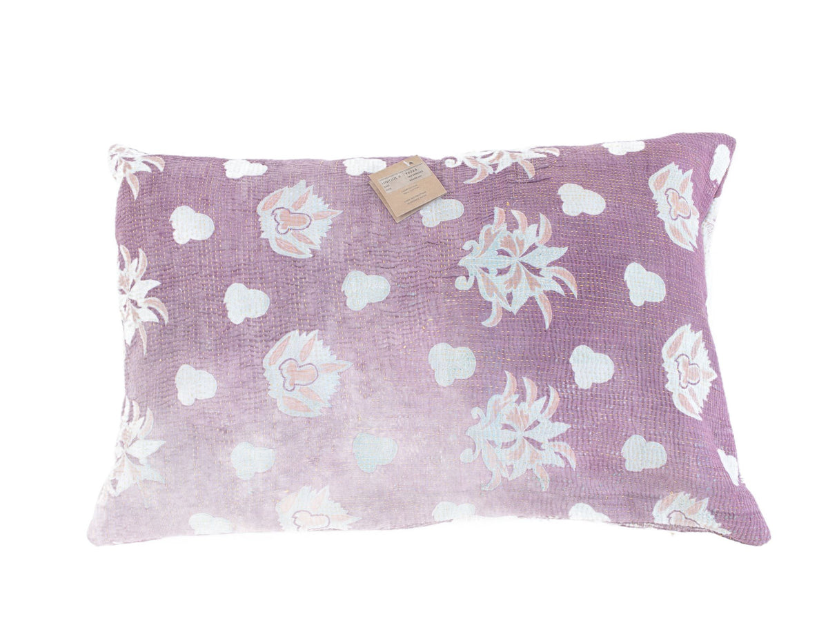 Sari pillowcase 60x40 with patchwork pattern in coral, turquoise and green shades and white details - unique sari pillow in boho/Indian vintage style (sari pillows)
