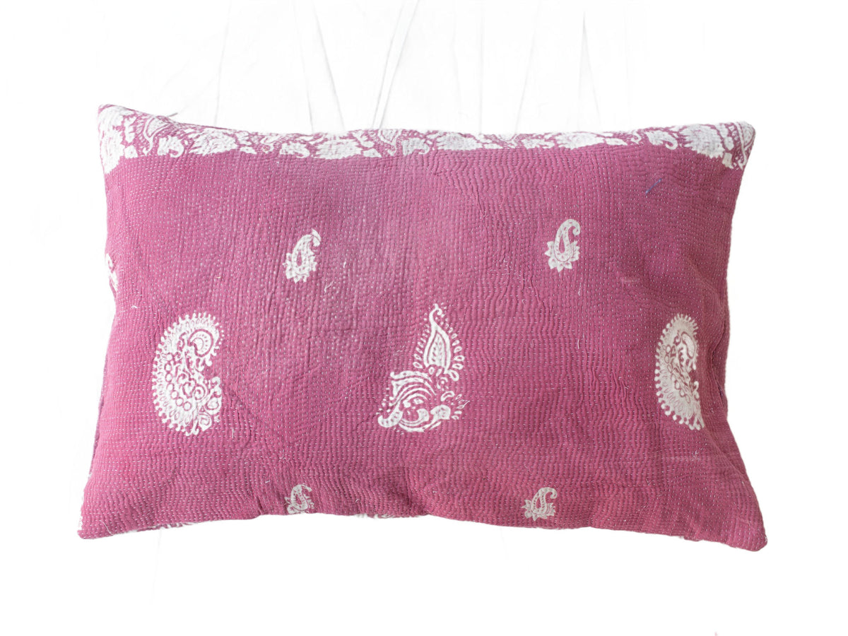 Sari pudebetræk 60x40 i vintage boho stil med farverige orientalske mønstre i gul/beige, sort og pink (unika indisk pudebetræk)