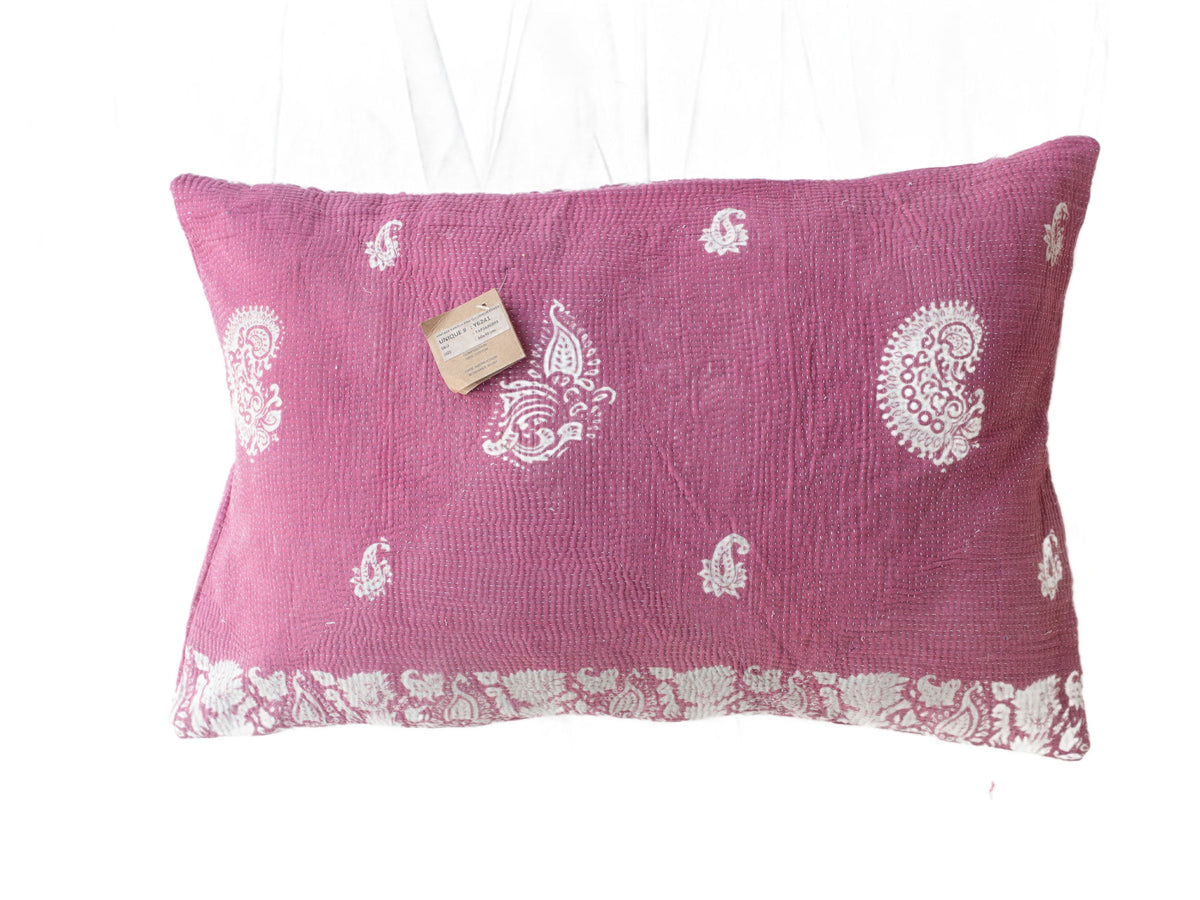 60x40 sari pudebetræk i indisk vintage stil med farverige farveblokke i creme, grågrøn og lilla, tekstureret mønster og etniske boho detaljer – unika indisk pudebetræk til saripuder og saripude.