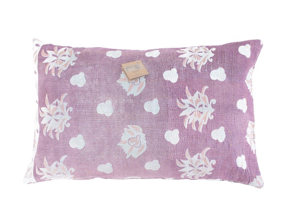Unikt sari pudebetræk 60x40 cm i vintage boho stil med farverigt orange og okker mønster samt indiske/etniske ornamenter i beige og grå, saripude med orientalske detaljer og saripudsække-loook