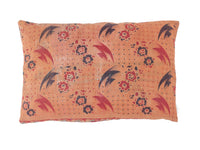 Sari pillowcase 60x40 in emerald green with colorful white and pink patterns, unique Indian sari pillows/upcycled boho pillows