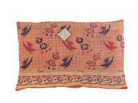 Unique sari pillowcase 60x40 in purple/lavender with white wave/dot pattern, faint pink and orange details and green border - Indian boho bohemian sari pillow/ethnic Indian pillowcase in vintage style