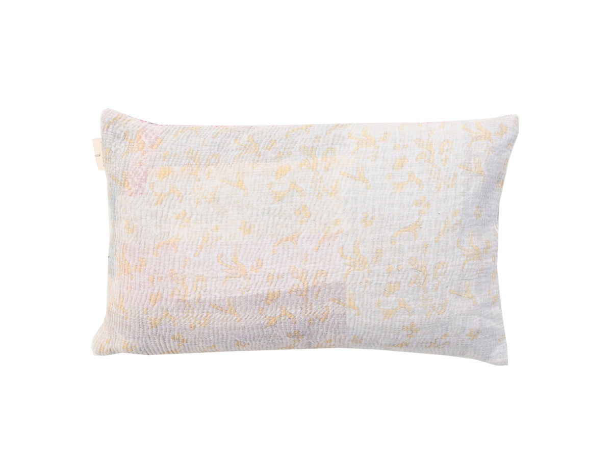 Einzigartiger Sari-Kissenbezug 30x50 mit farbenfrohem, bohemischem Blumen- und Blättermuster in Grün, Rosa, Lila und Beige (indischer/ethnischer Stil)