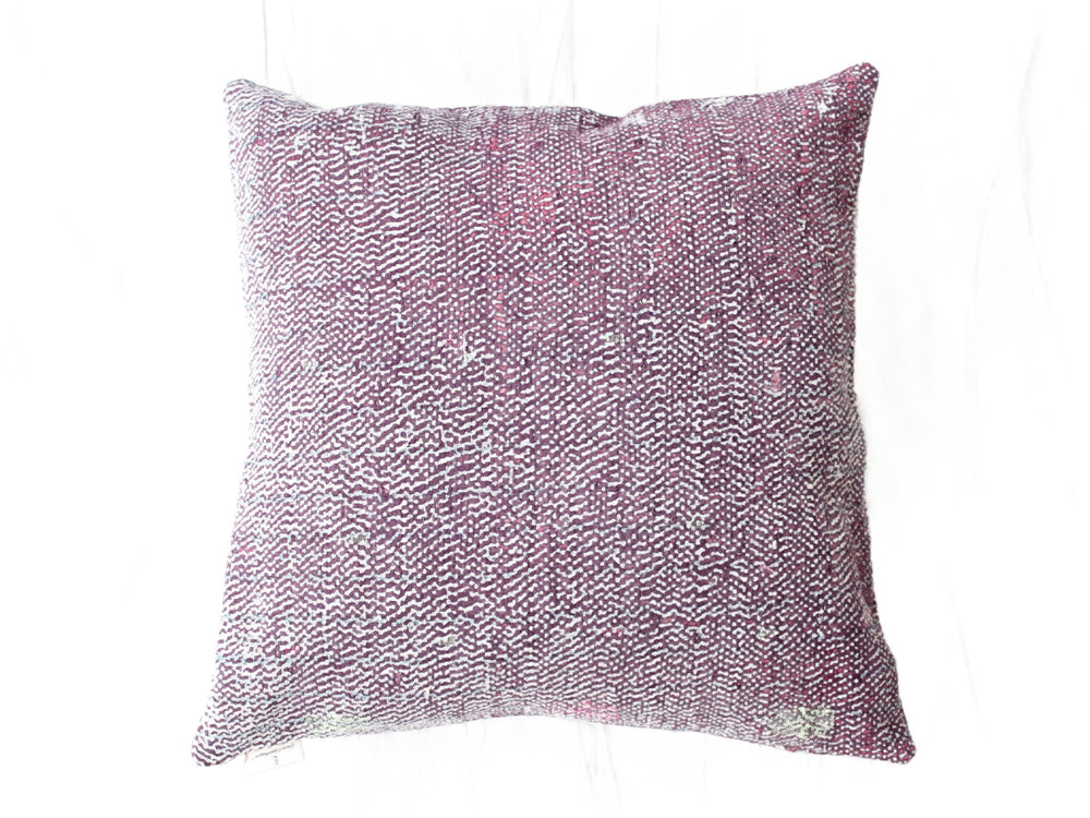 Sari pudebetræk 50x50 i vinrød og lilla med hvidt mønster, vintage/boho indisk indisk pudeovertræk med etnisk tekstillook og unik upcycled finish