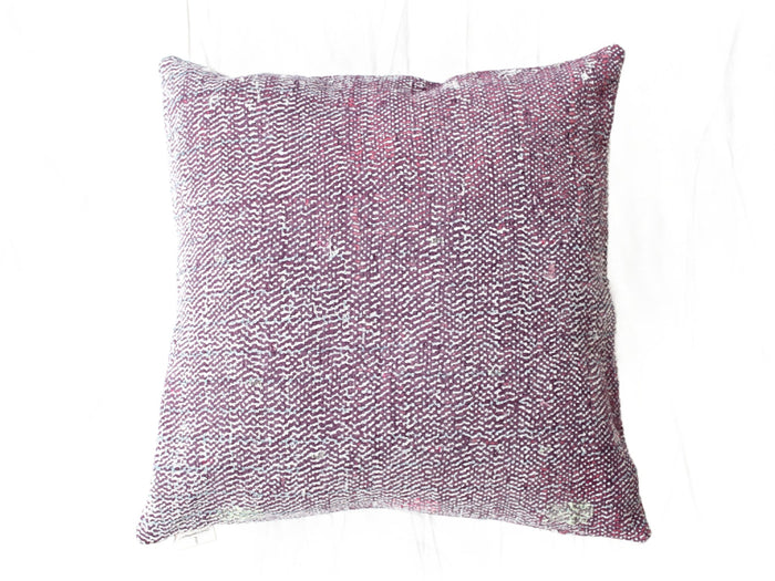 Sari pudebetræk 50x50 i vinrød og lilla med hvidt mønster, vintage/boho indisk indisk pudeovertræk med etnisk tekstillook og unik upcycled finish