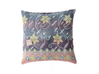 Sari pudebetræk 50x50 i mørkeblå og rød med farverige blomster- og geometriske mønstre, unikt indisk/boho saripude (orientalske etniske puder)