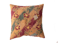 Sari pudebetræk 50x50 med farverige vintage blomster- og paisley mønstre i bordeaux, orange og grønne toner – unika indisk indisk pudebetræk til boho boheme saripude
