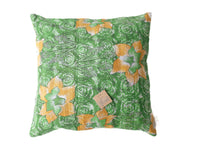 Sari pudebetræk 50x50 i grønne toner med farverige blomster- og bladmønstre, unika indisk pudebetræk til boho boheme og vintage saripuder