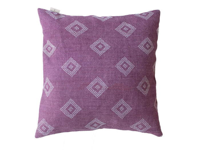Sari pudebetræk 50x50 i lilla og lilla-lavendel med farverige boho boheme mønstre og paliet broderi, indisk vintage sari pude/ saripude i unikt etnisk design