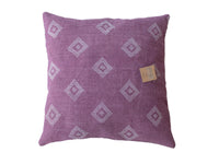 Sari pillowcase 50x50 in purple with white bohemian/Indian patterns and embroidered palm rings - unique vintage sari pillow (sari pillows)