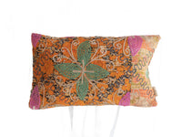 Suzani pudebetrÃ¦k 30x50 i orange og sennepsfarver med farverig vintage blomsterornamentik grÃ¸nne blade og lilla kantdetaljer orientalsk etnisk stil