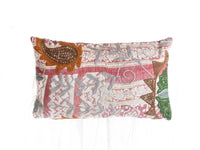 Unikt suzani pudebetrÃ¦k 30x50 cm i boho og vintage stil med patchworkmÃ¸nstre i rosa rÃ¸dbrun beige grÃ¥ og grÃ¸nne detaljer