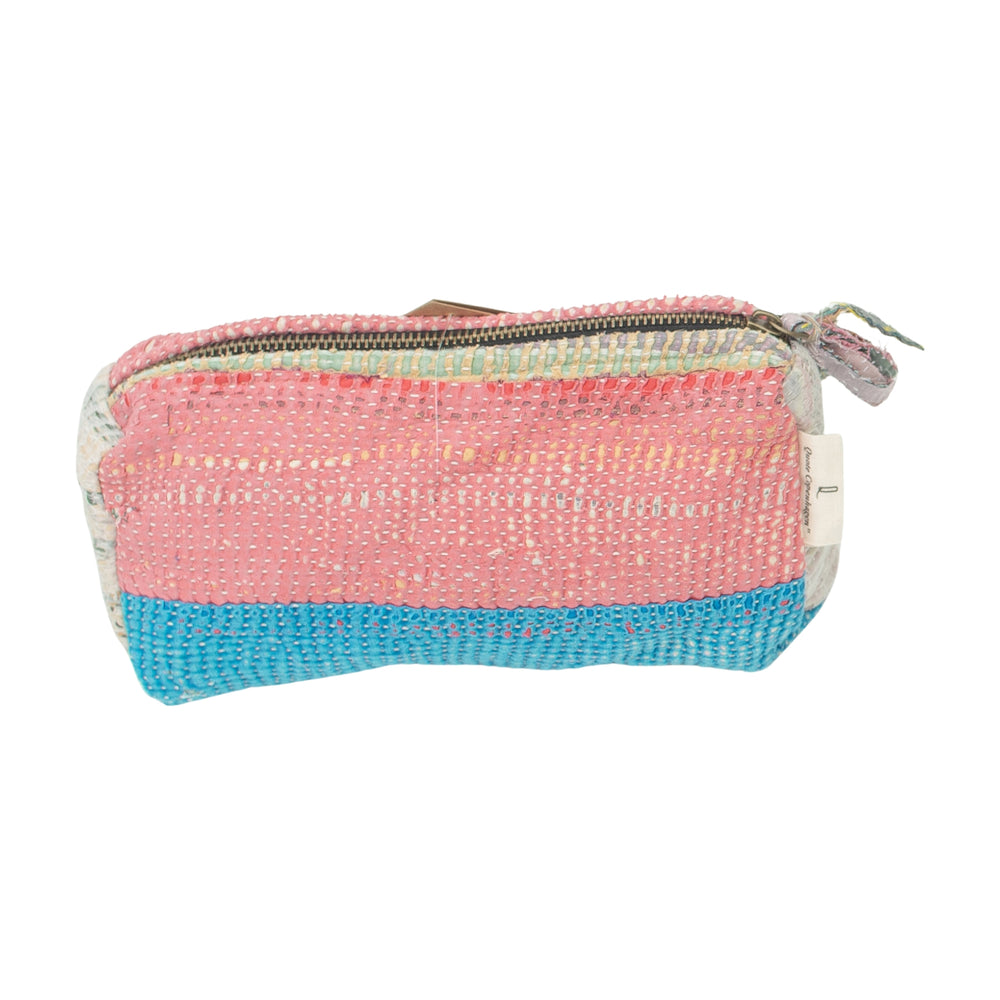 Kosmetiktasche Fine Q Pouch Large, 17 × 12 cm, in Rosa und Türkis mit Reißverschluss und farbigen Stoffpartien.