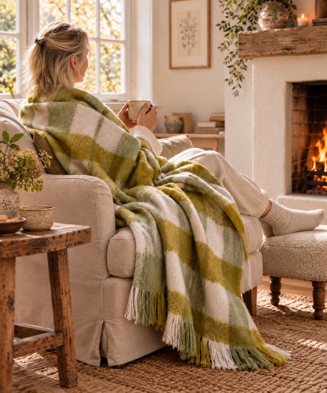 Plaid d'hiver sauge/olive